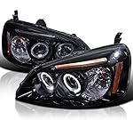 Spec-D Tuning LED Halo Glossy Black Housing Smoke Lens Projector Headlights Compatible with 2001-2003 Honda Civic 2 Door Coupe, 2001-2003 Honda Civic 4 Door Sedan Left + Right Pair Headlamps Assembly