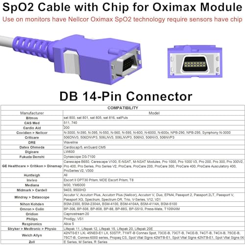 skmeditec SpO2 Sensor 9.8FT Cable with Chip Compatible with Nellcor Oximax SpO2 Module - Image 2