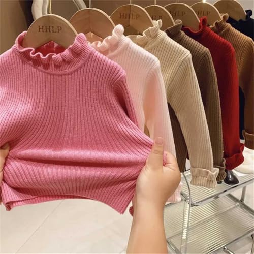 Girls Mock Neck Sweater Long Sleeve Knit Top Solid Ruffled Collar Undershirt Slim Fit Lettuce Trim4
