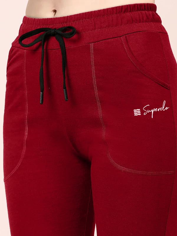 Image of Women's Premium Cotton Solid Track Pant with Elastic Waistband, Adjustable Drawstring and Side Pockets