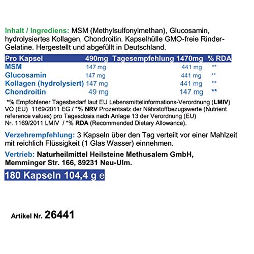 Knorpel & Gelenke Komplex Classic 180 ArthroWell Gelenk-Kapseln – Natürliche Gelenkbausteine Glucosamin + Chondroitin + MSM + Kollagen. 26441