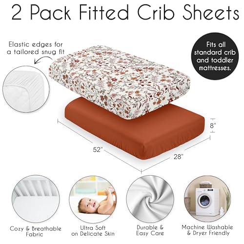 Image of Sweet Jojo Designs 2-Piece Baby Bassinet Sheets Set (Ivory and Orange Boho Vintage Floral) for Girls, Infant Newborn Nursery, Oval, Rectangle & Hourglass Mattress (Solid Rust & Bohemian, Wildflower)