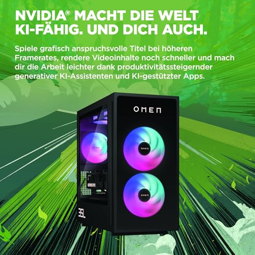 HP Omen GT16-0273ng 35L Gaming Desktop PC, Intel Core i7 i7-14700F, 32GB DDR5-SDRAM, 1 TB SSD, NVIDIA GeForce RTX 4060 Ti, Tower PC, Windows 11 Home, Schwarzes Metall mit Glas Blende