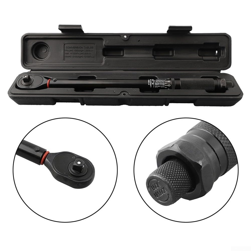Llave dinamométrica de 1/4 pulgadas y 1/2 pulgadas, ajustable 3-33/20-230 Nm con cierre rápido, llave de clic precisa para reparación de coches y bicicletas en maleta (1/2 pulgadas)