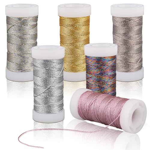 RNHDLY 6 rollos de cuerda metálica, hilo dorado de 300 m para manualidades, hilo dorado, hilo de seda, hilo dorado metálico para manualidades, joyas, collares, manualidades, 0,4 mm x 50 m, rollo (6