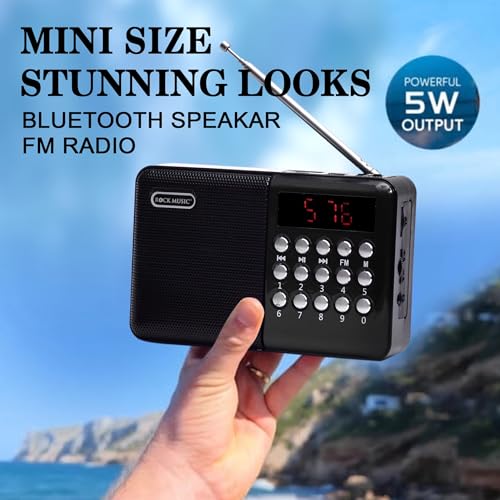 Image of Fire Turtle Pocket Blast FM Radio with Bluetooth Speaker with Powerful Sound,FM Recording, Antenna, 6w-12 Hours and Number Pad (AUX, SD Card, USB Input) (Black FM Speaker)