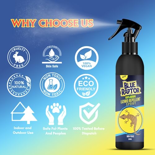 Image of Blue Raptor Lizard Repellent Spray | 100% Natural & Eco-Friendly | Non-Toxic Plant-Derived Formula | Safe for Home and Food Areas | Effective Lizard Deterrent - 200ml (Pack of 1) - FORMULATION 3X