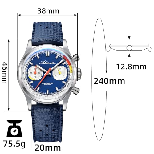 Image of ADDIESDIVE 38 MM Chronograph Watch VK64 Sweep Second Movement Tachymeter Mark FKM Rubber Strap BGW9 Super Lume Colourful Outdoor Sports Watches for Men Women