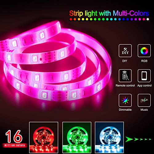 Image of LED Strip Lights 50ft , Multicolor RGB LED Light Strips, 5050 LED Tape Lights, Music Sync Color Changing+Remote Control +APP Controlled LED Strip Lights for Bedroom Party Home Decoration