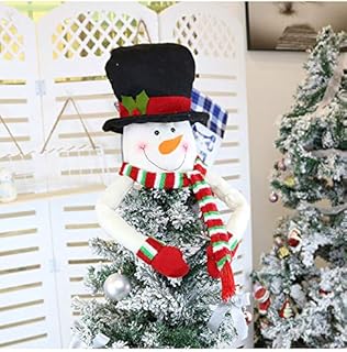 Christmas Tree Topper Hat Snowman Hugger Elk Hugger Large Santa Tree Topper Top Hat with Red Scarf Christmas Tree Decorations Xmas Ornament Winter Holiday Wonderland Party Supplies