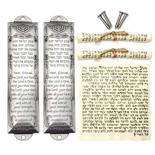 Zivosely 2 Pack Mezuzah with Scroll for Door - Jewish Mezuzah for Door Metal Cases with English and Hebrew Blessing for House Warming Hanukkah Gift (Antique Silvers)