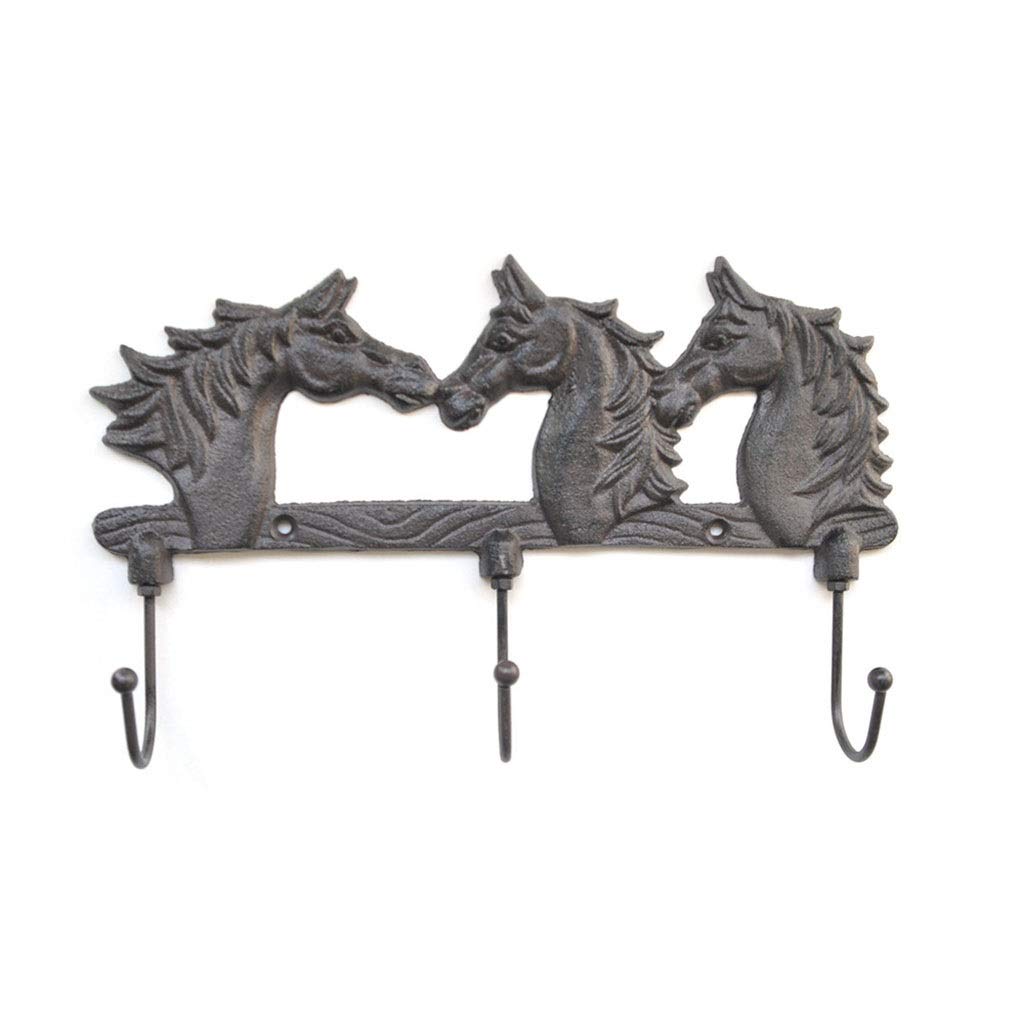 DXTFDHB Key Holder for Organized Hanging - Cast Iron Key Rack and Key Hanger, 3 Wall Mounted Hooks (Horse-shaped Design)