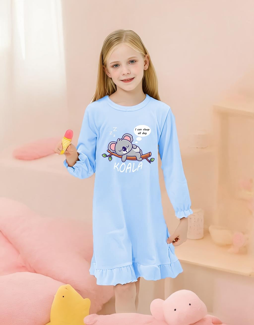 Little Hand Girls Long Sleeve Nightgowns Toddler Cotton Sleep Shirts Butterfly Sleepwear Cat Nightdress for Girl 2-9 Years