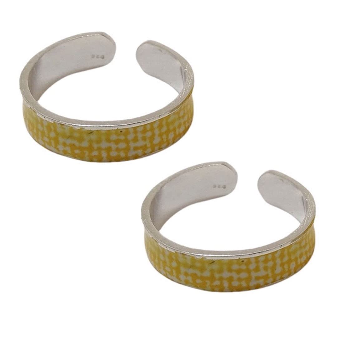 sahiba gems 925 Sterling Silver (Chandi) Yellow Check Enamel Paint Toe Ring Bichhiya For Women ~ 2 Pcs-picture-18