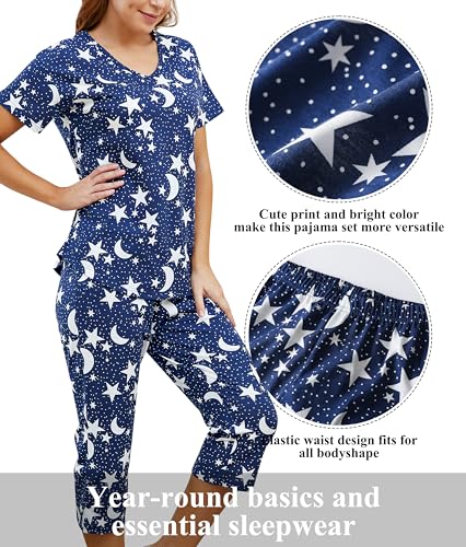 Image of PNAEONG Women Pajama Set Sleepwear Tops with Capri Pants Casual and Fun Prints Pajama Sets
