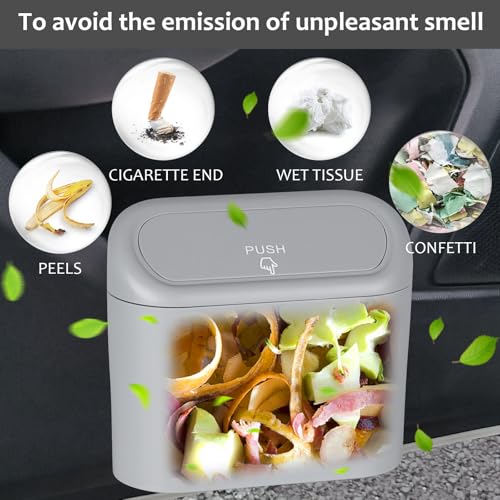 Image of Accmor Car Trash Can, Portable Vehicle Trash Bin with Lid, Mini Car Dustbin Garbage Organizer Holder with One Roll Trash Bag, Leakproof Hanging Cars Storage Bag Container for Auto, SUV, Office (Grey)