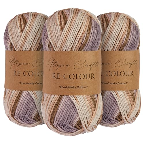 Utopia Crafts Re-Colour Ombre - Ovillo de lana para tejer y ganchillo, 3 unidades, 100 g (armonía natural)