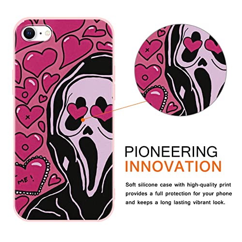Pbndjvg 2 × Phone Case For Iphone 8/7/Se 2020 2Nd/Se 2022 3Rd Generation Case Silicone 4.7",Scream Horror Movie Pattern Printed,Design For Women Men Boys Girls,Soft Pink Cases For Iphone8,Cute Skull #TOP2