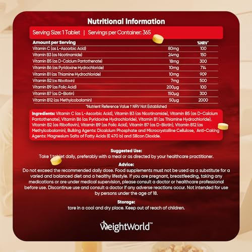 Vitamin-B-Complex-High-Strength-365-Vegan-Tablets-1-Year-Supply-Blend-of-8-B-Vitamins-Vitamin-C-One-A-Day-No-Fillers-Folic-Acid-Biotin-B1-B2-B3-B5-B6-Vitamin-B12-Supplement