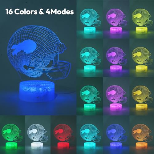 YANGYUQI Buffalo Football Helmet Night Light, 16 Colors 3D Optical Illusion LED Night Light with Remote Control, Desk Lamp for Buffalo Football Fans, Man Cave, Bar, Pub, Kids, Teens - image 2