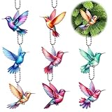 GyovinnJuwanua 2D Bird Acrylic Hanging Ornament - 8Pcs Flying Birds Christmas Tree Ornaments, Xmas Tree Ceiling Pendants with Lanyard Rearview Mirror Window Charms Gift for Men Women (Hummingbird 1)