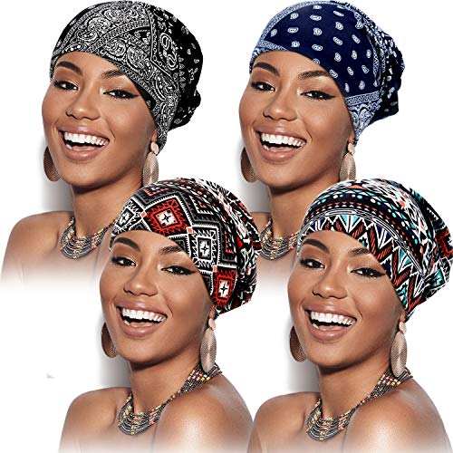 4 Pieces Beanies Headwear Skull Cap Slouchy Beanie Knitted Hat Scarf for Women