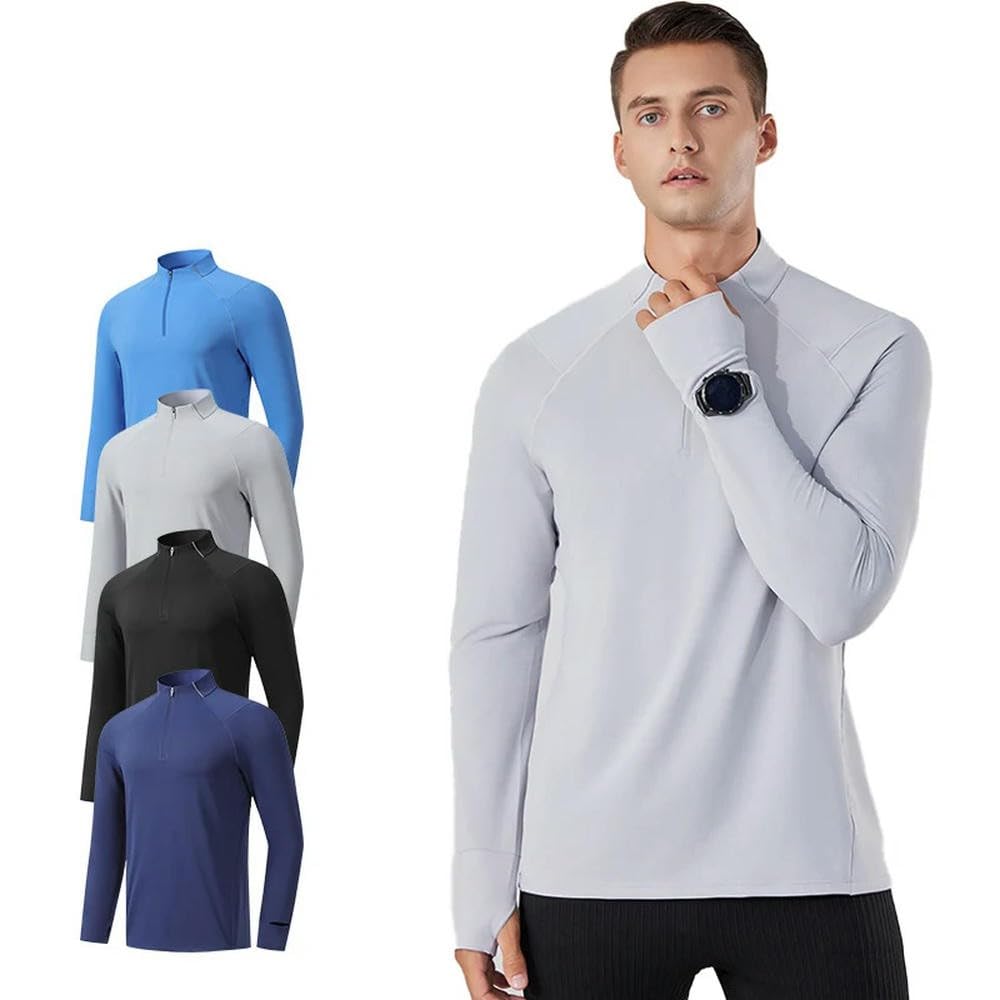 GLDFW - Camiseta deportiva de manga larga para hombre, secado rápido, con cremallera, cuello alto, para correr, entrenamiento, entrenamiento, fitness, manga larga