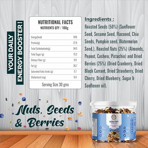 Image of OneDiet Healthy Trail Mix - Mix of 14 Nuts, Seeds & Berries| Almonds, Cashews, Pistachios, Raisins, Blueberries, Cranberries, Pumpkin Seeds, Amla, Chia Seeds | 200g