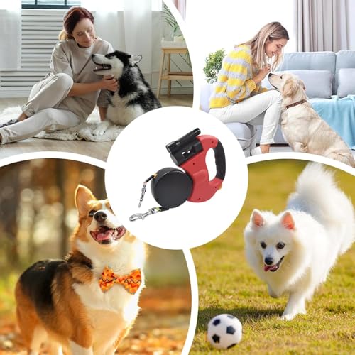 Laisse rétractable chien petite taille anti-traction mécanique à bouton et lampe LED