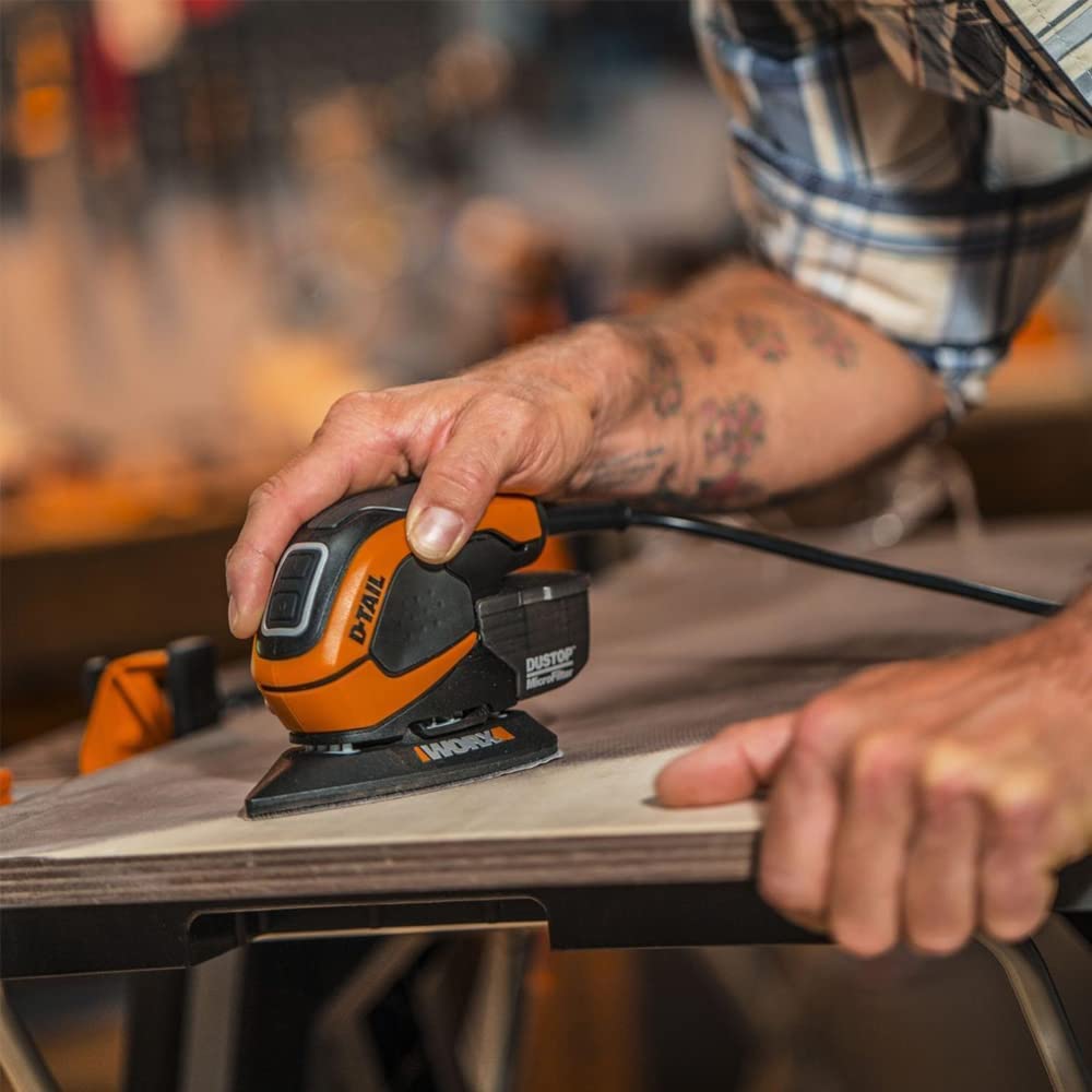 WORX Ponceuse Delta Multifonction 65W WX648, Enlèvement de Matière Elevé sur le Bois, Système de Fixation Rapide de l'Abrasif, Système Anti Poussière, Confortable, Livré Avec Accessoires