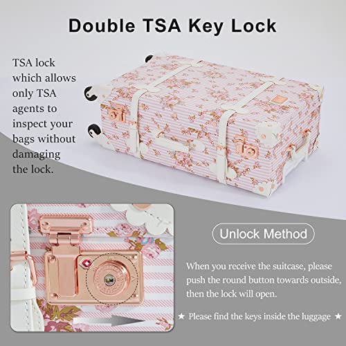 7998 Women Luxury Vintage Trunk Luggage Tsa-Approved Cute Carry On Suitcase (Pink Floral, 20") #TOP5