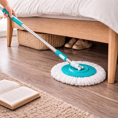 Image of Valora Global Stainless Steel Mop Stick Rod - 360 Extendable Spin Mop Handle, Heavy Duty Foldable Cleaning Pole for Floor - Cleaning Mop for Home (Pocha) (Cyan Blue)