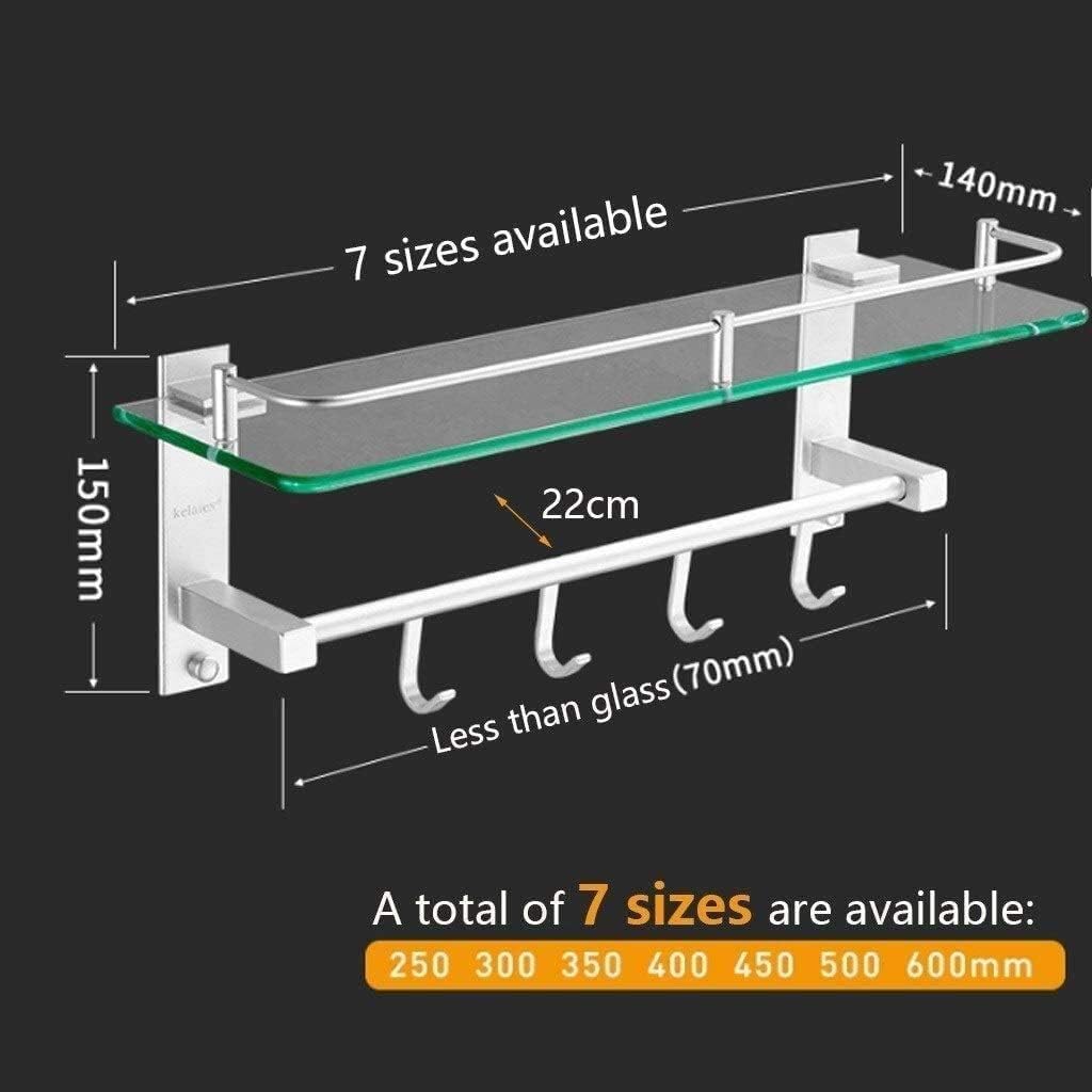 Tempered Glass Bathroom Shelf 7 Mm Storage Shelf Rectangular Wall Mounted Bathroom Shelf (Size : 50cm) ()