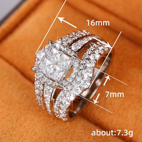 White Gold Plated White Square Splicing Cubic Zirconia Engagement Rings Wedding Bridal Band Promise Rings Evening Parties Anniversary Valentine's Day Gifts Eternity Bands for Women2