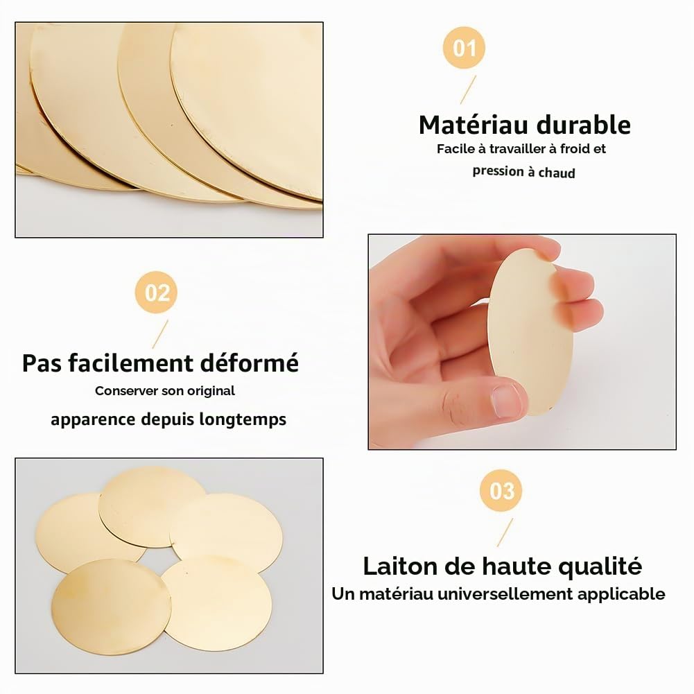 OLYCRAFT 5 pcs Plaque ronde en cuivre pur 6cm de diamètre Plaque métallique en cuivre rond Disque en laiton pour les projets de bricolage Bricolage - 0.5mm d'épaisseur