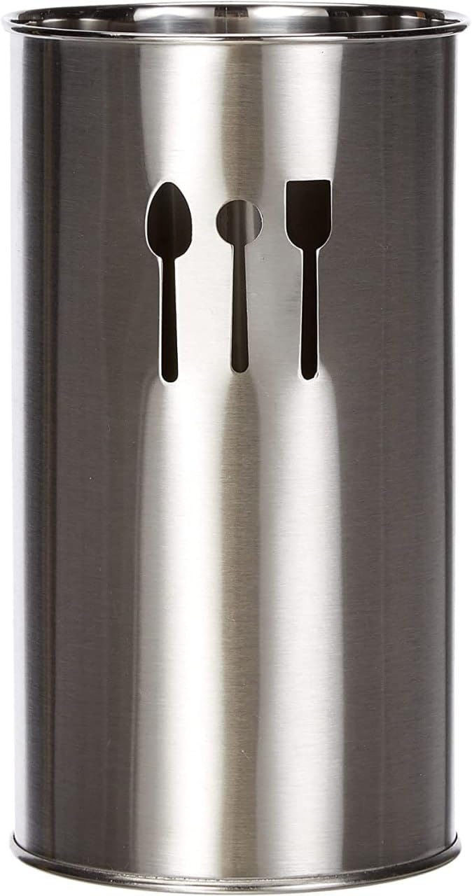 Cheet enterprise 1 Pcs Stainless Steel Cutlery Holder 6'' (BIG) Round Kitchen Caddy, Crock, and Organizer for Cooking Spoons, Silverware, and Spatulas - Stylish Metal Container for Countertop, Silver