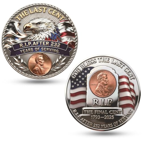 The Last Cent Commemorative Coin, R.I.P. The Final Penny 1793-2025 Challenge Coin with American Eagle & US Flag, Double-Sided Patriotic Collectible Memorabilia Gift for Coin Collectors