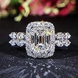 ABIRTE Sterling silver CZ ring princess cut square simulated 3 carat diamond ring with 8 shaped carat dazzling diamond rings on both sides female wedding ring (6)
