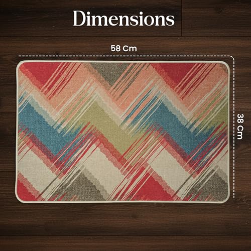Image of Yellow Weaves 2 Pcs Jute Texture Non-Slip Bathmat, Water Absorbent Floor mat, Rugs, Door Mats for Bathroom, Living Room, Bedroom, Entrance, Outdoor, Kitchen, Office (Zigzag Multi)