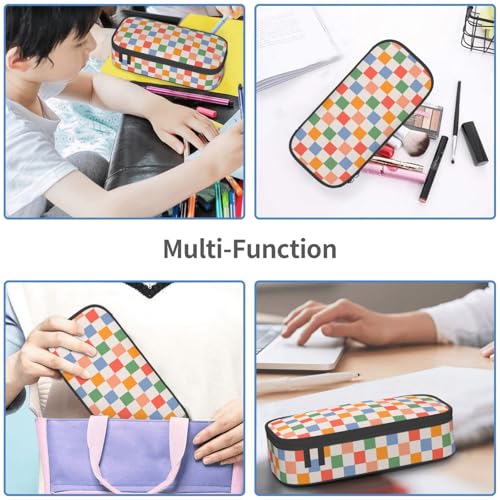 Image of Checkered Vintage 60s 70s Retro Pencil Case Organizer Big Capacity Pencil Pouch Stationery With Zipper School Supplies Pencil Bag For Girls Boys Office, j56tsd