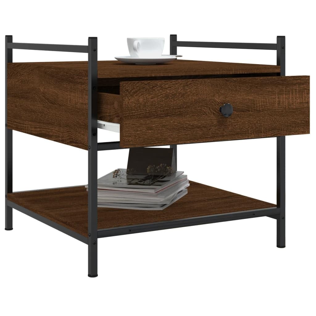 Mesa de café marrón efecto roble, 50 x 50 x 50 cm, material de madera, con espacio de almacenamiento, patas ajustables, mesa de salón estable para bebidas y aperitivos
