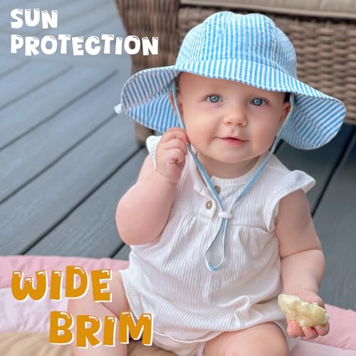 Image of HONGTEYA Baby Sun Hat Toddler Girl Beach Hat Sun Protection Adjustable Outdoor Summer Wide Brim Bucket Hat for Infant Kids