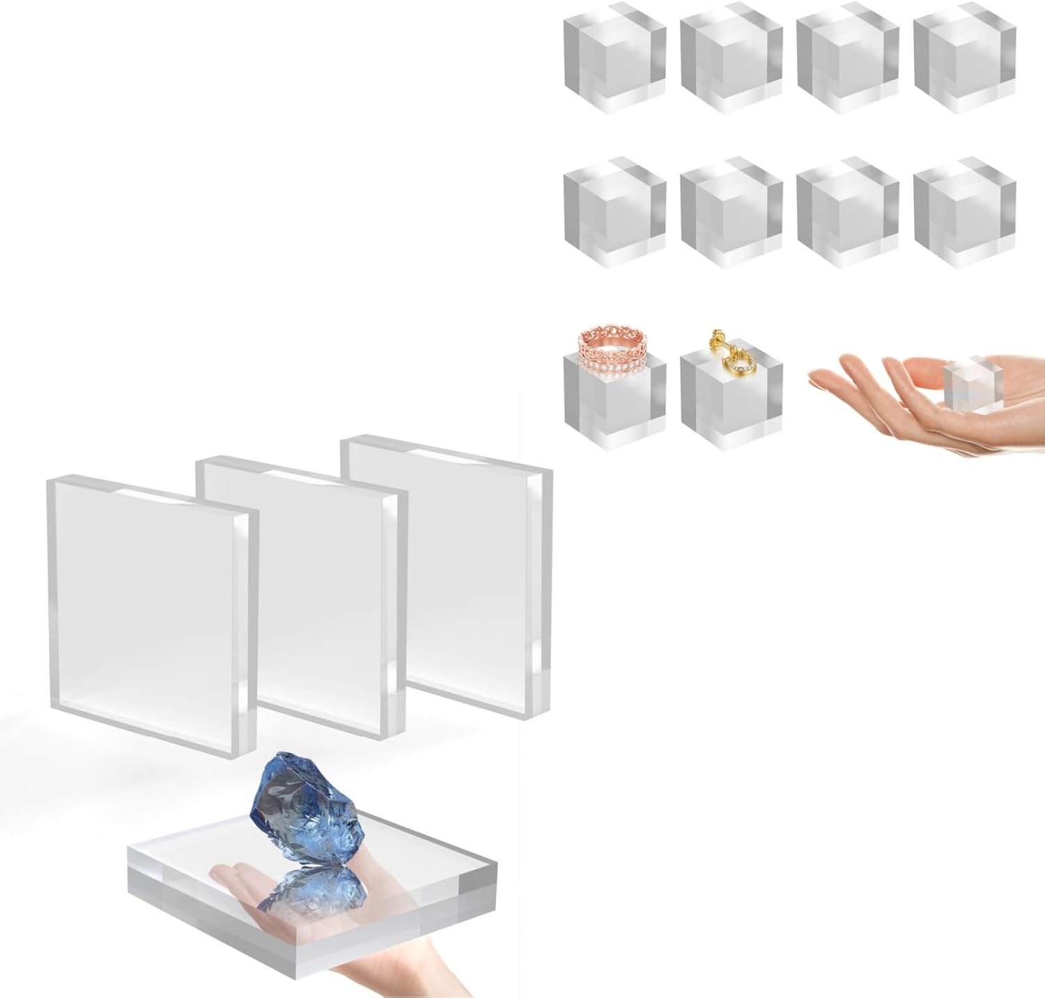 4 Pcs 5 X 5 X 1 Inch with 10 Pcs 1 X 1 X 1 Inch Acrylic Square Base Stand