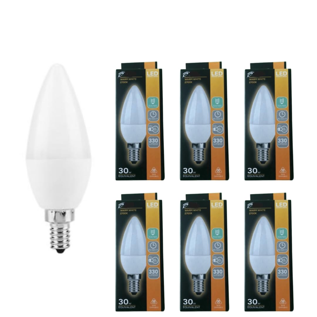 6 X Candle Led Light Bulb 4.4W SES Warm White Lamp E14 Quality Long Life for Any Space | Energy Saving Lamps Bulb for Daily Use | Suitable for Ceiling Lights and Decorative Home Lighting