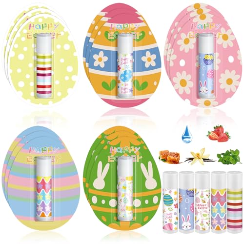 Leelosp 15 Pack Easter Gifts Bulk for Adults Women, Easter Basket Stuffers Bunny Lip Balm Egg Basket Fillers Natural Moisturizing Lip Care for Employee Teachers Staff Family Party Favors