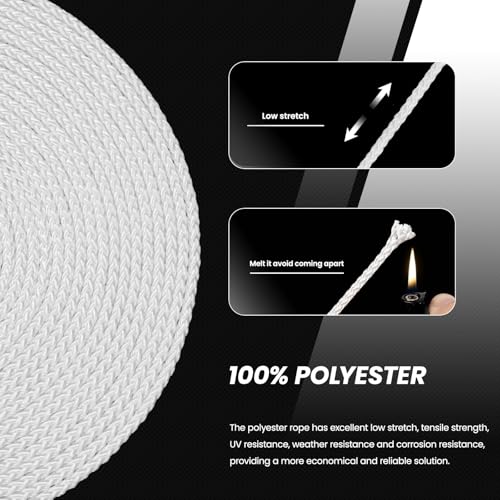 Abma Cord Polyester Rope 4mm x 30m Diamond Braided Cord on Spool - White - Image 4