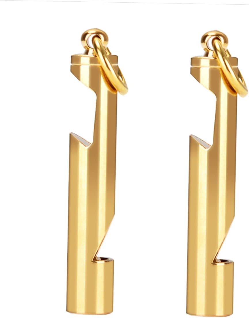 2pcs Brass Keychain Key Chain Bottle Opener Survival Keychain Wine Opener Keychain Bottle Opener Keychain Whistle Camping Safety Whistle Emergency Whistle Golden Copper Whistle