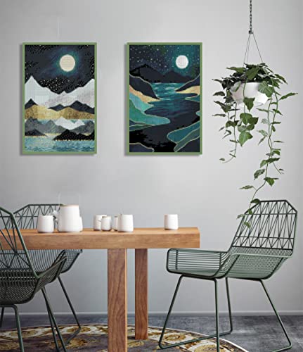 Mountains Stamped Cross Stitch Kits 6 Pack - Needlepoint 11Ct Counted Cross Stitch Kits For Beginners Adults Moon Stamped Cross-Stitch Tree Patterns Dimensions Embroidery Kits Arts And Crafts Decor #TOP3