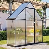 BIRCHTREE 6X2FT Walk-In Greenhouse Outdoor, Polycarbonate Green House Aluminium Frame, Integrated Rain Gutters, Rainproof Snow&Frost Protection for Garden Plants Steeple Plastic Grow House Dark Grey