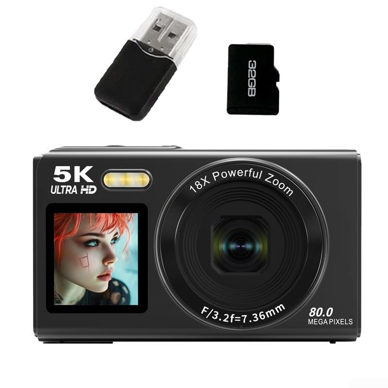 Enregistreur vidéo numérique 5K double écran WiFi blanc avec carte mémoire 32 G